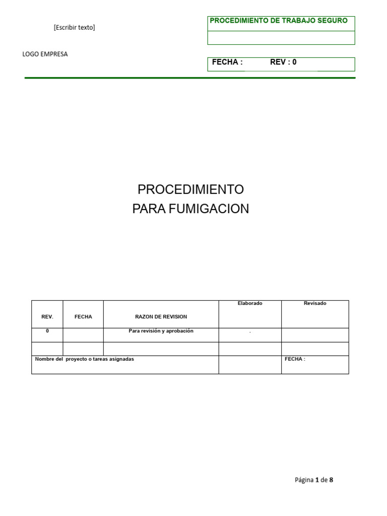 Procedimiento Fumigacion | PDF | Pesticida | Higiene