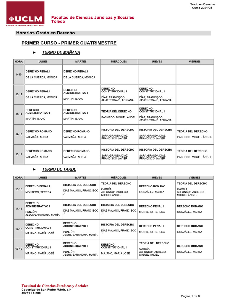 Horarios Grado en Derecho 2024-25 | PDF | Ciencias Políticas | Esfera ...