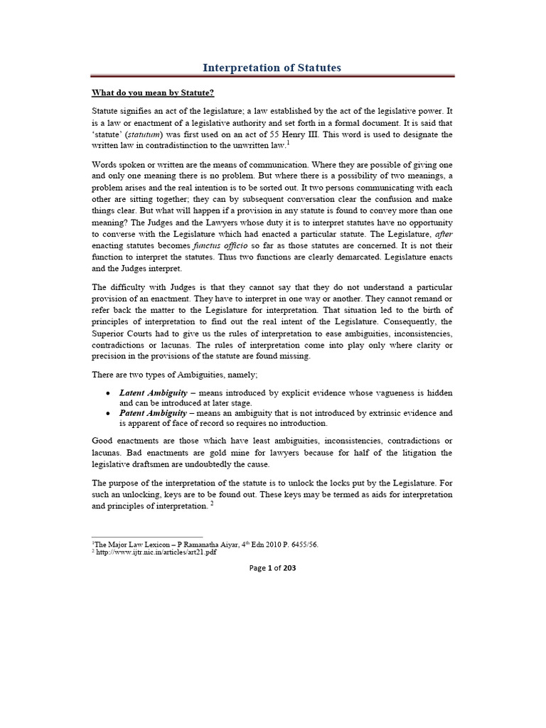 Principles of Statutory Interpretation | PDF | Statutory Interpretation ...