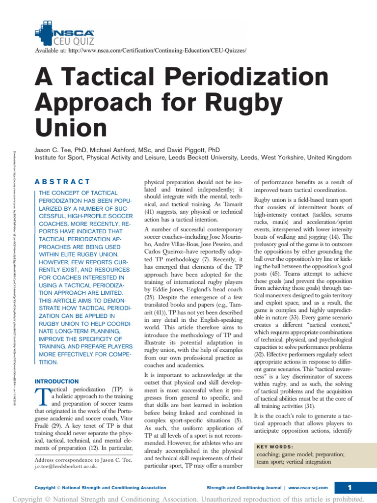 Tactical Periodization in Rugby Union | PDF | Strength Training ...