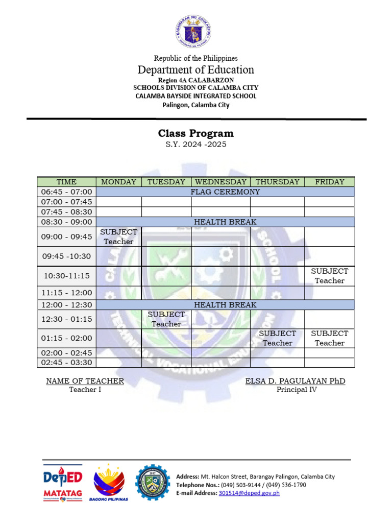 Class Program MATATAG TEMPLATE | PDF