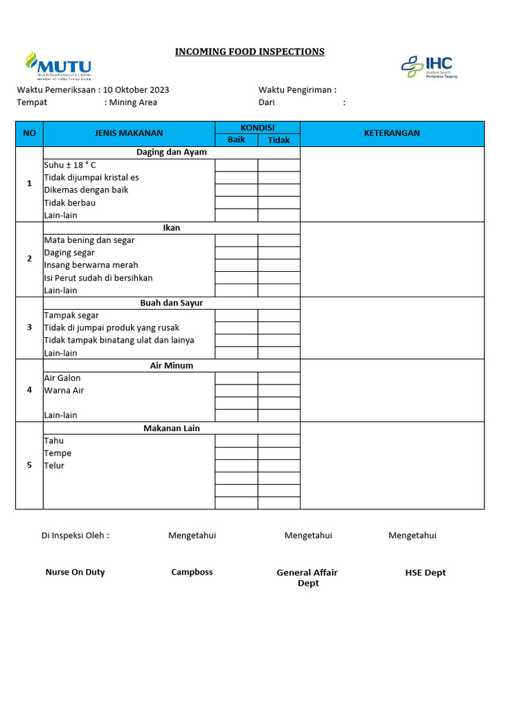 Inspeksi Makanan di Area Pertambangan | PDF