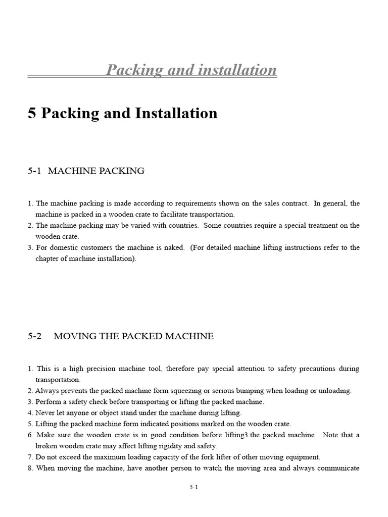 Machine Packing and Installation Guide | PDF | Humidity | Transformer
