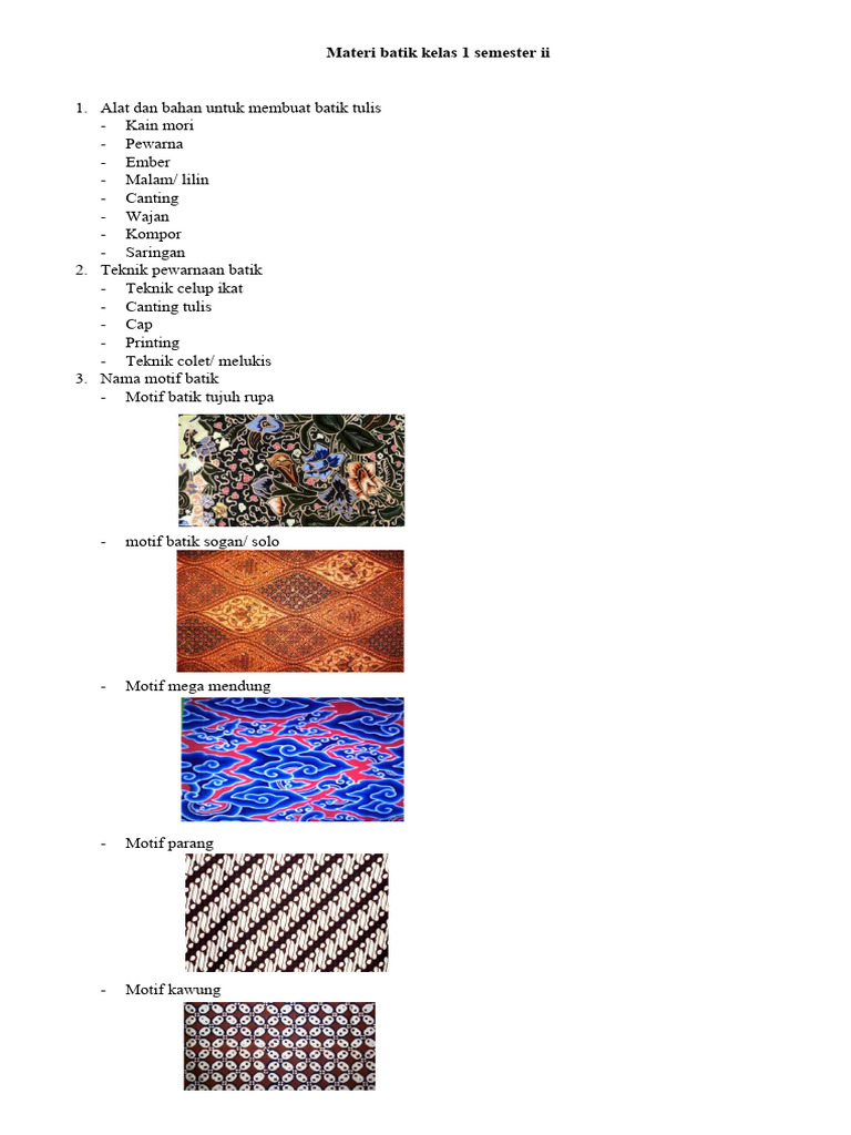 Materi Batik Kelas 1 Pdf Seni Gaya Hidup
