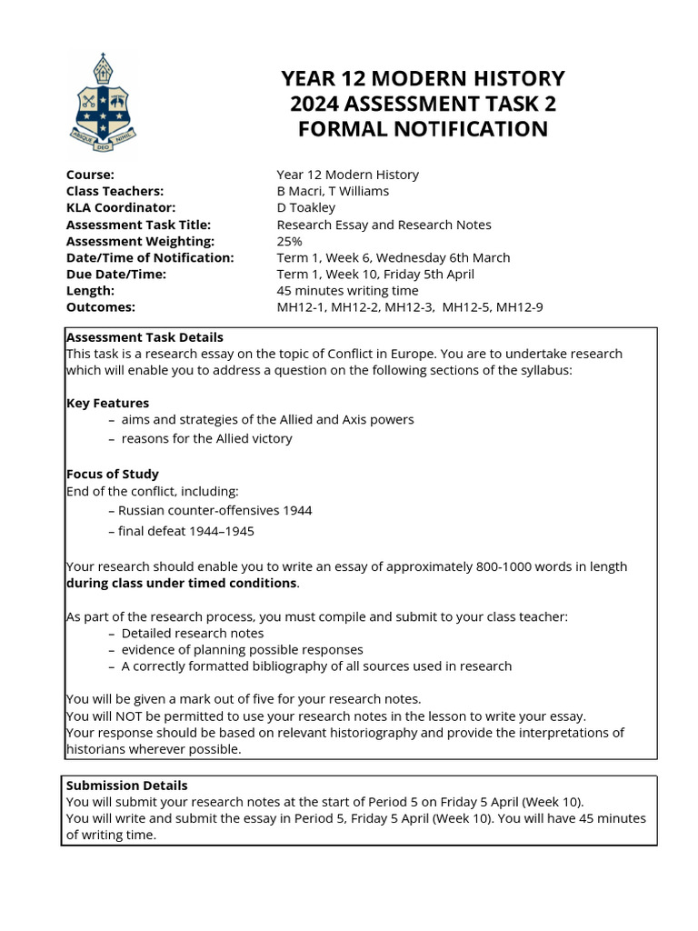 Year 12 Modern History Essay Task | PDF | Argument | Bibliography
