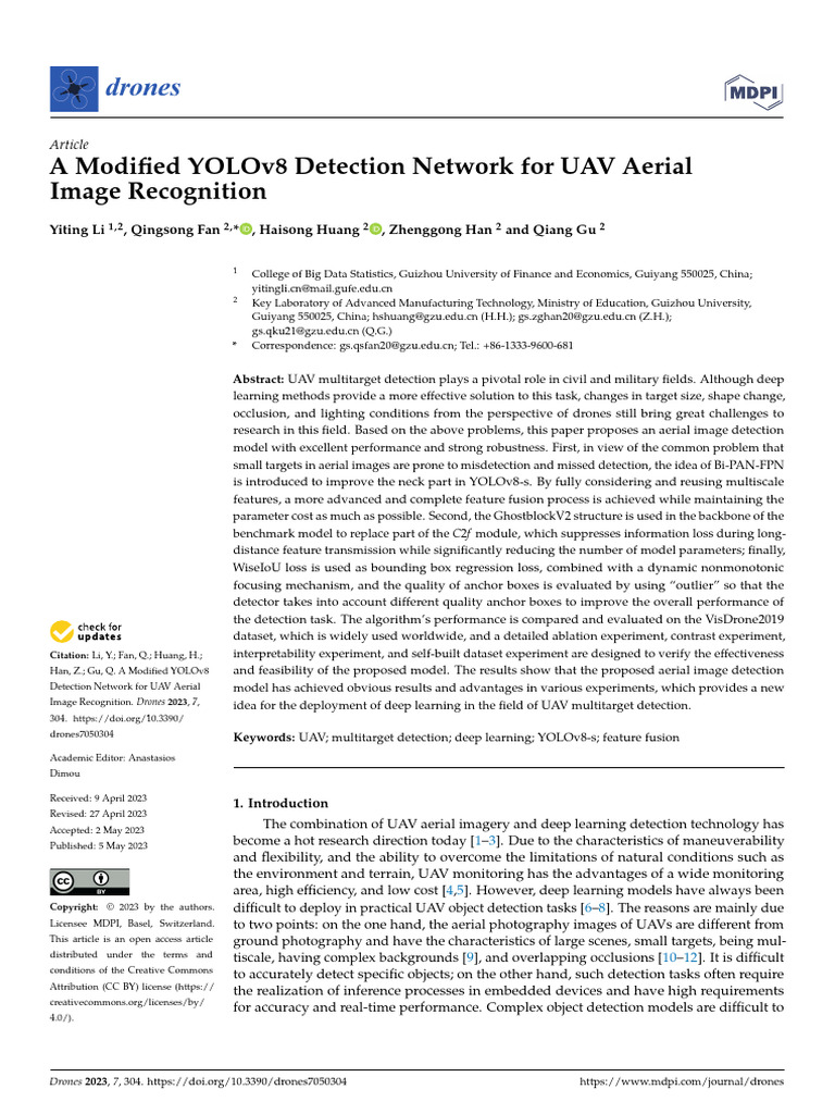 Drones 07 00304 v2 | PDF | Unmanned Aerial Vehicle | Deep Learning