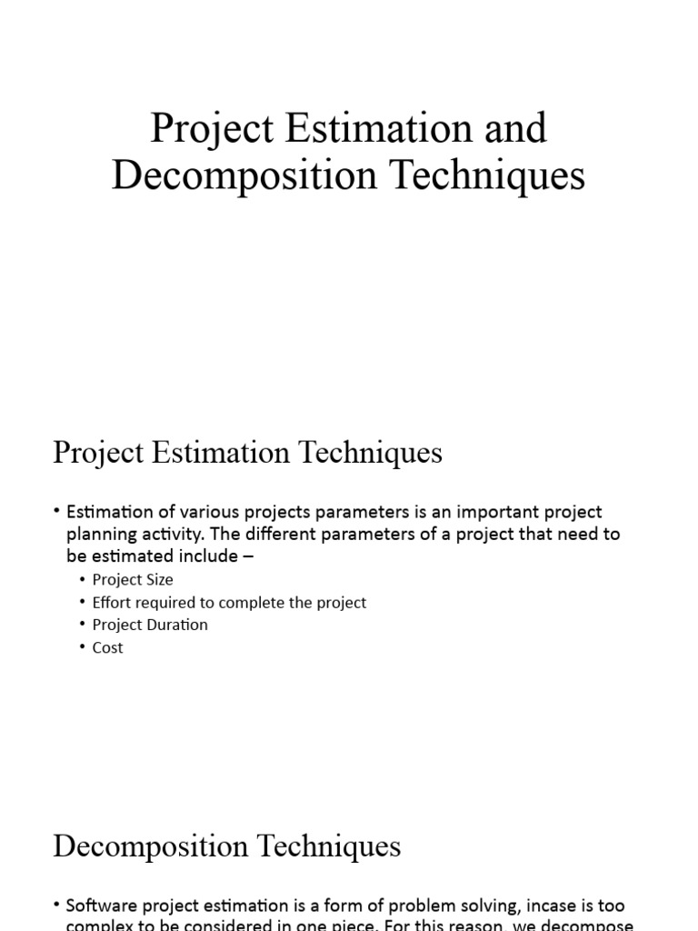 Project Estimation and Decomposition Techniques | PDF | Software ...