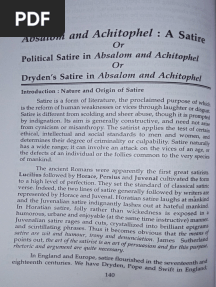 Absalom Achitophel As Political Satire