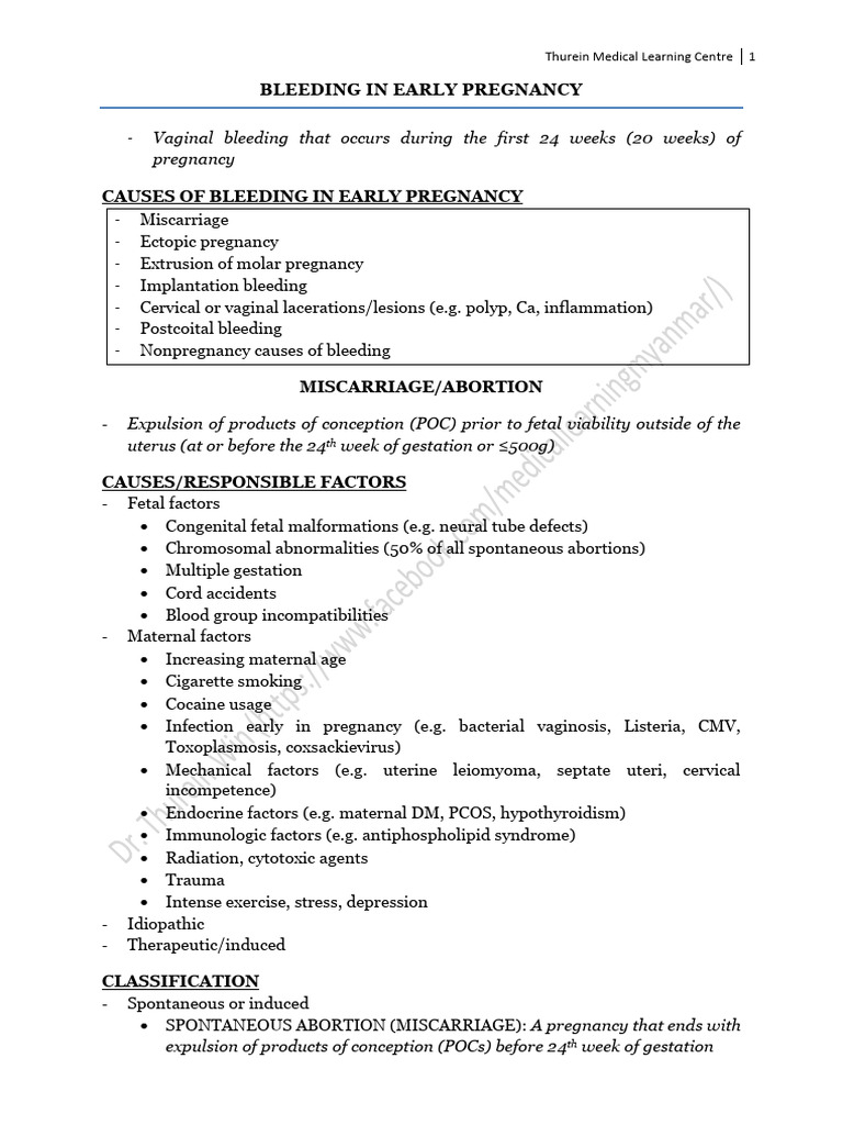 Early Pregnancy Bleeding Causes & Management | PDF | Miscarriage | Uterus