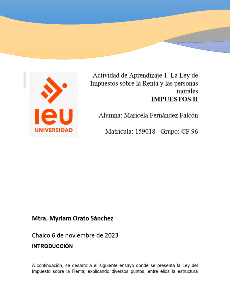 Actividad 1. Impuestos II | PDF | Impuesto sobre la renta | Impuestos