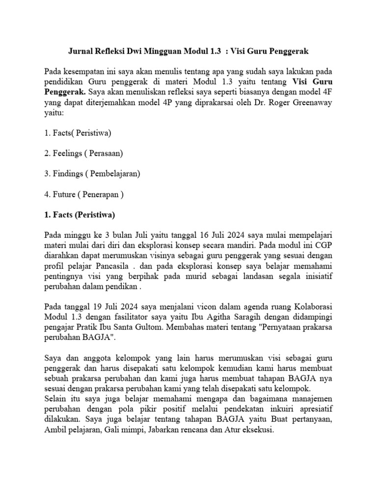 Refleksi Visi Guru Penggerak Modul 1.3 | PDF | Karier & Perkembangan ...