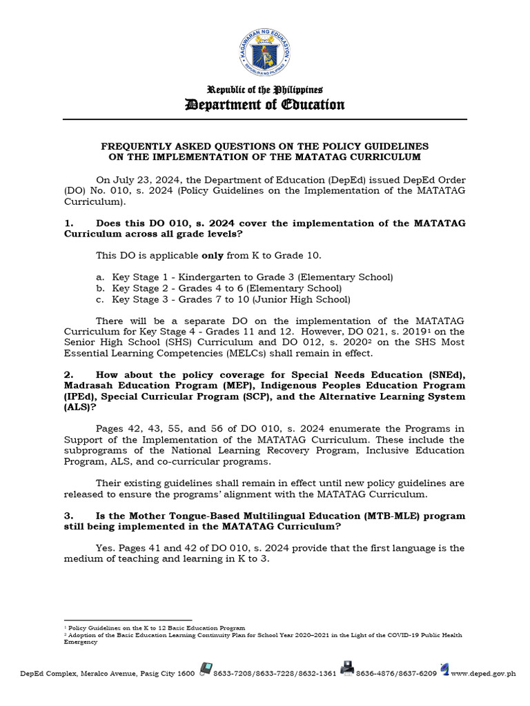 Faqs On The Matatag Curriculum Pdf Curriculum Schools