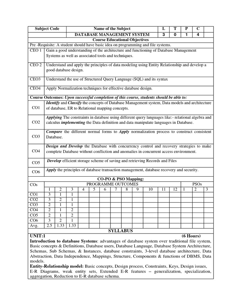 Dbms syllabus r23 pdf databases relational database