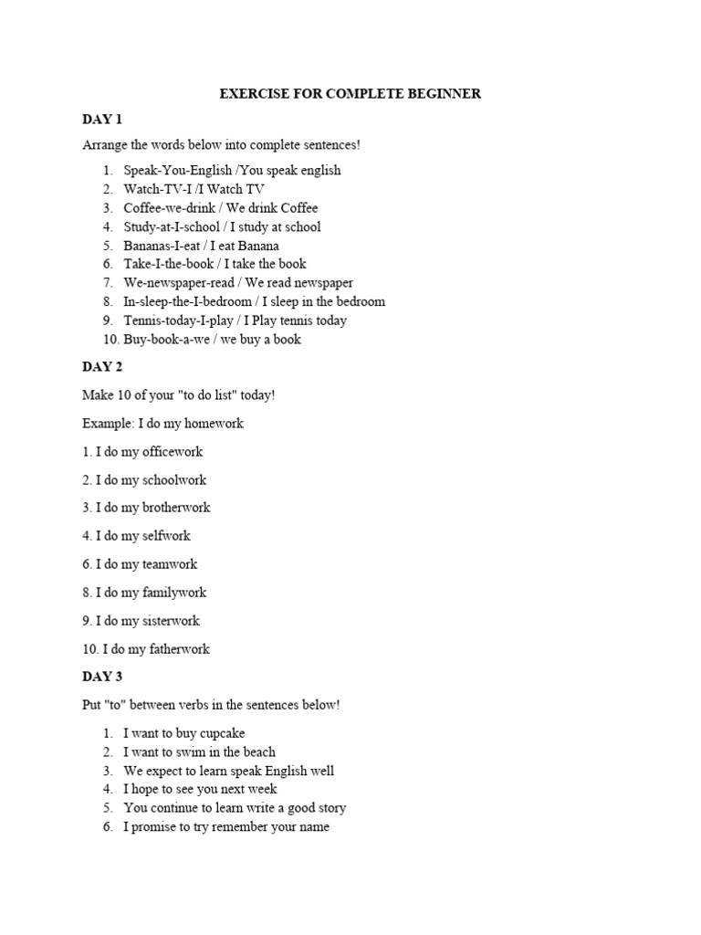 Daily English Exercises for Beginners | PDF | English Language | Vocabulary