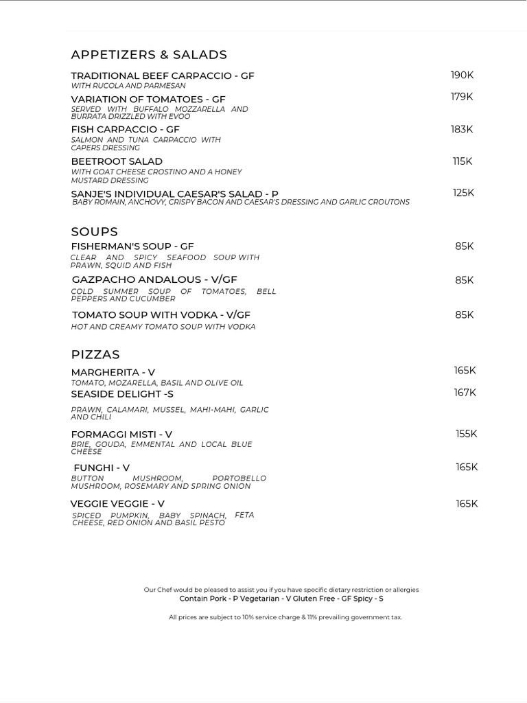 Sanje Restaurant Menu Overview | PDF | Rose | Sauce