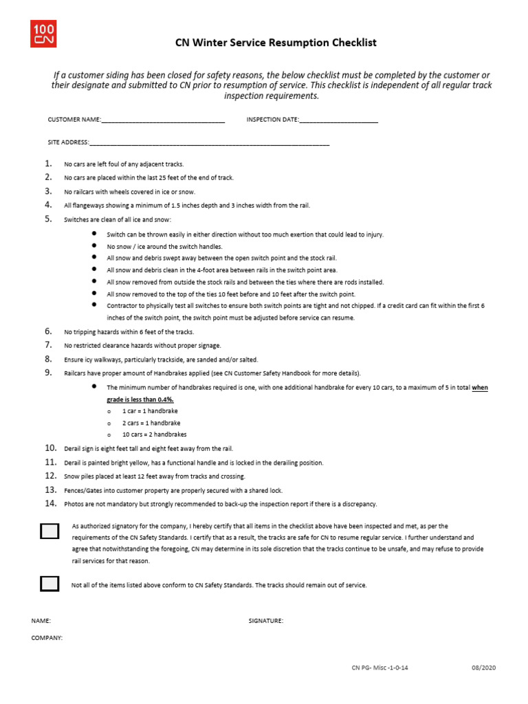 CN Customer Track Inspection Checklist en | PDF