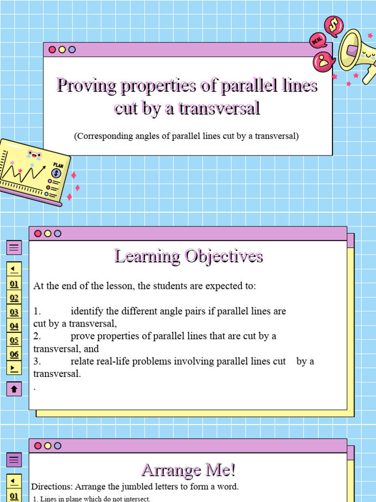 Proving Properties of Parallel Lines Cut by A Transversal | PDF ...