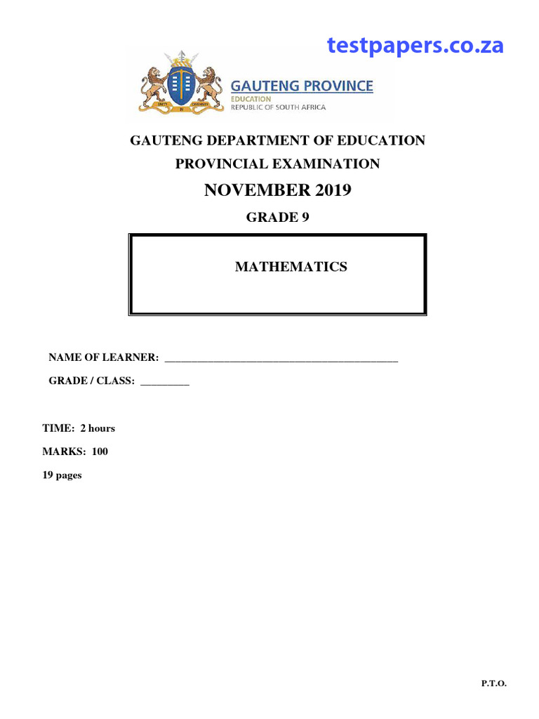 Gr9 Math English November 2019 Question Paper 231024 193804 Pdf