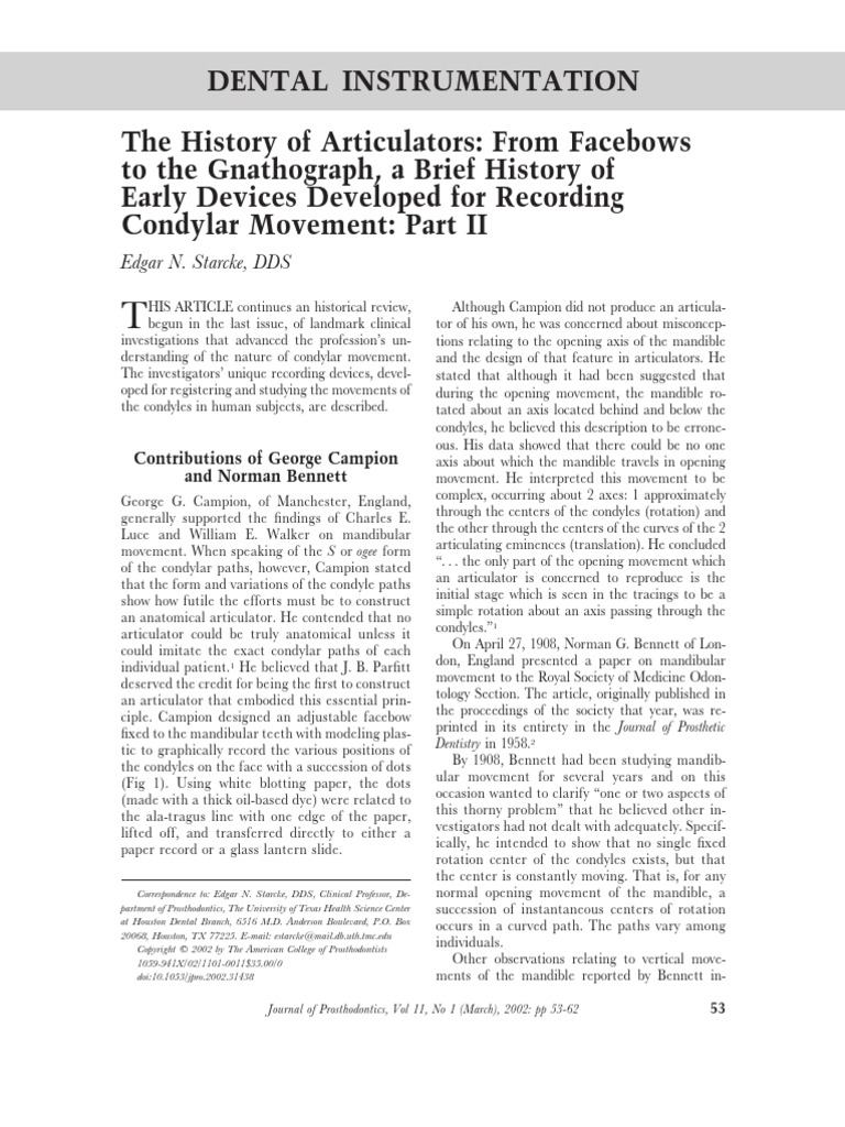 The History of Articulators From Facebows PDF