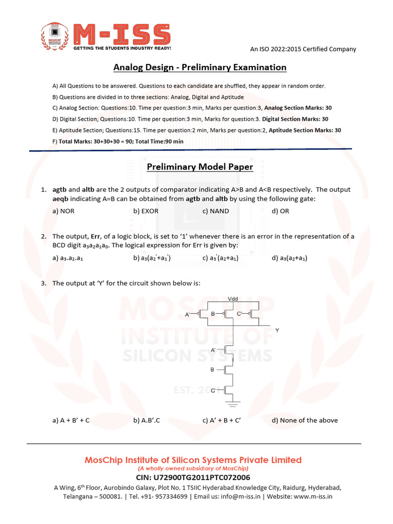 Analog Design Exam Model Paper | PDF | Qualifications | Tests