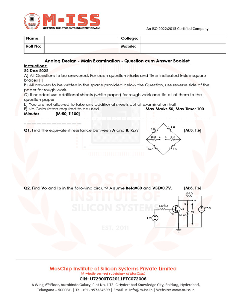 MosChip Analog & Digital Exam Papers | PDF | Electrical Circuits ...