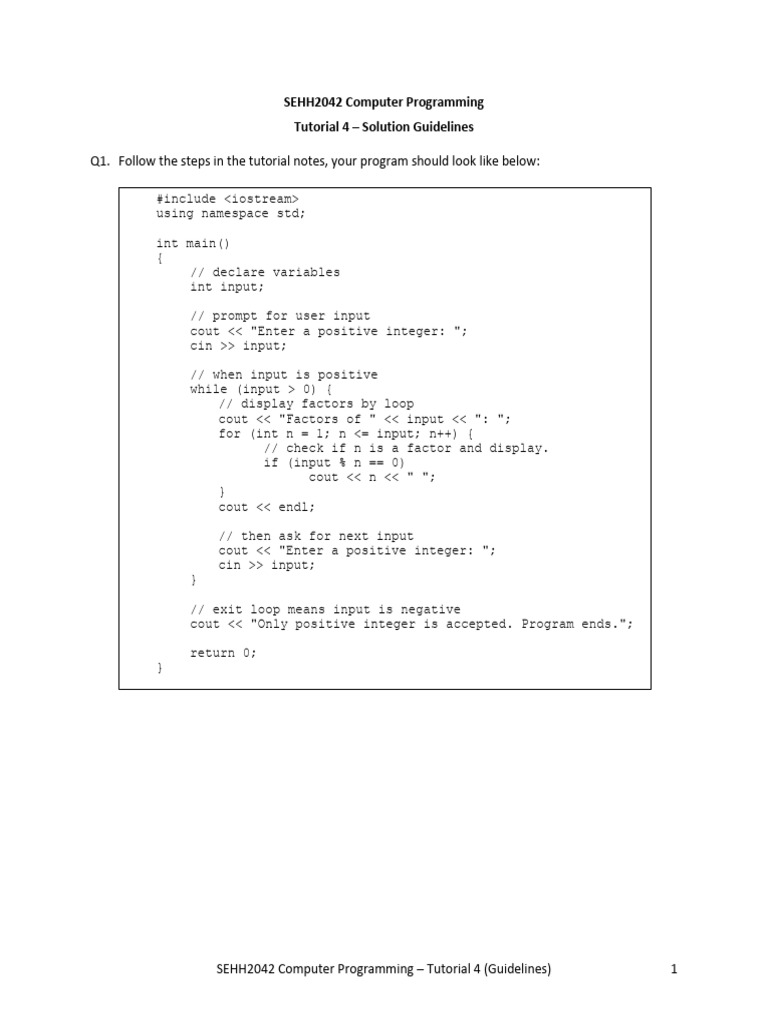 SEHH2042 Tutorial 4 Programming Guide | PDF | Computer Programming ...