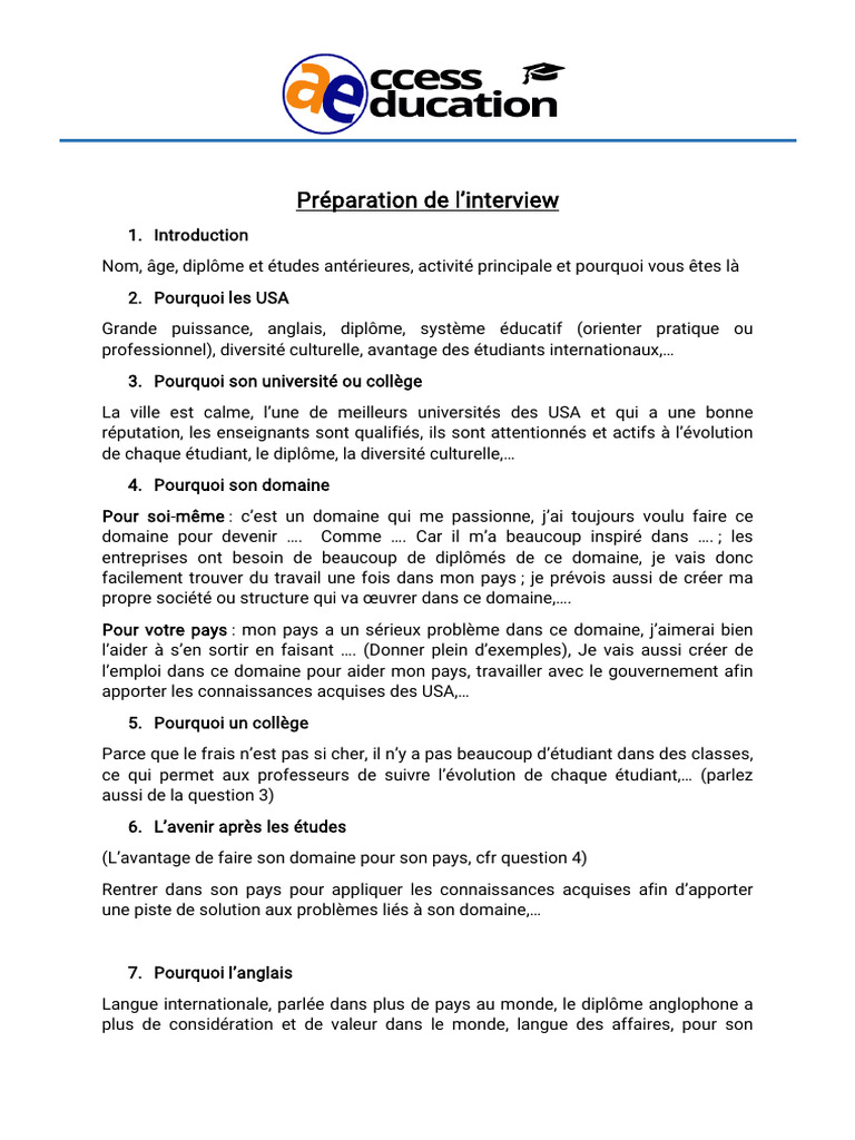 Guide de préparation pour une interview USA | PDF | Les États-Unis ...