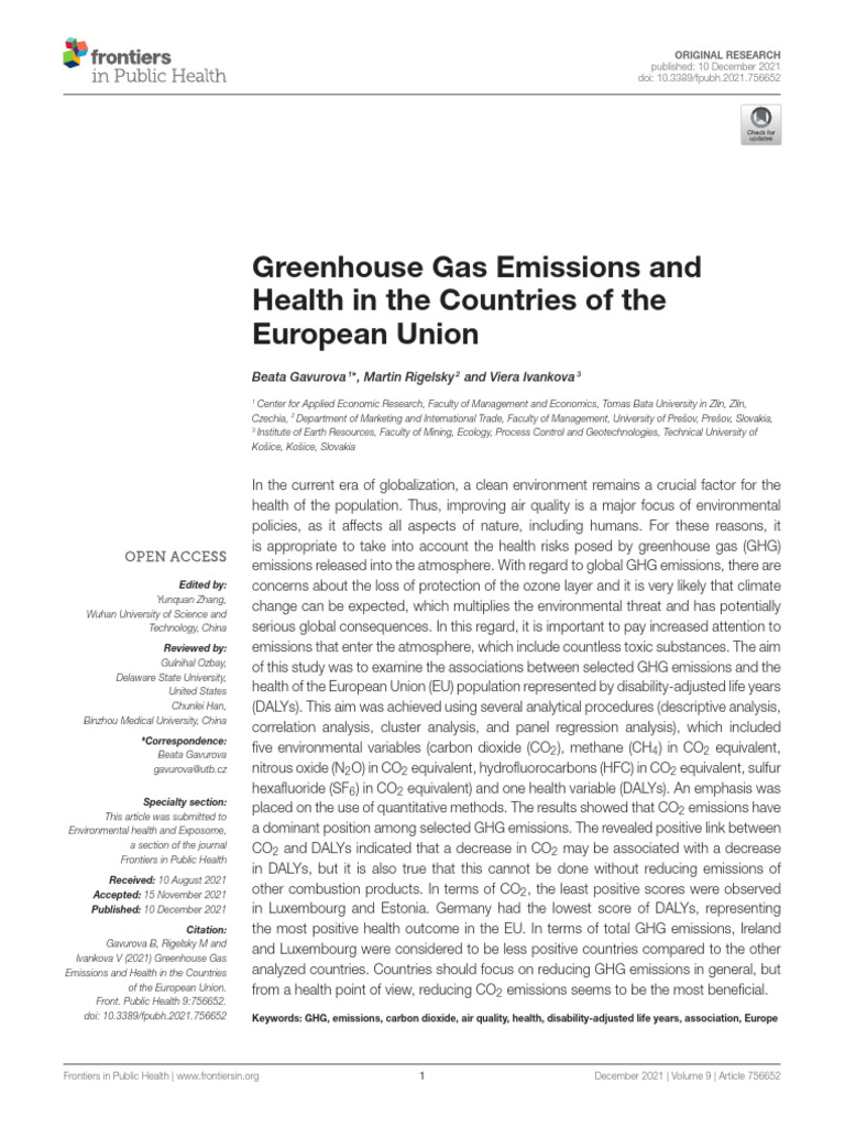 Greenhouse Gas Emissions and Health in EU | PDF | Greenhouse Gas ...