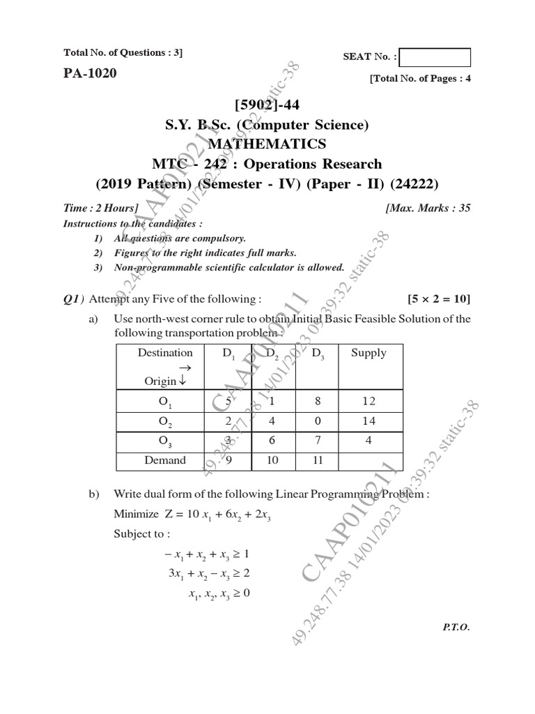 Operations Research Exam Questions | PDF | Linear Programming ...