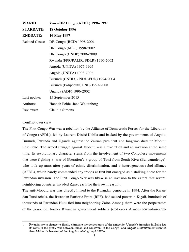 Zaire DRC AFDL 1996 1997 | PDF | Democratic Republic Of The Congo ...