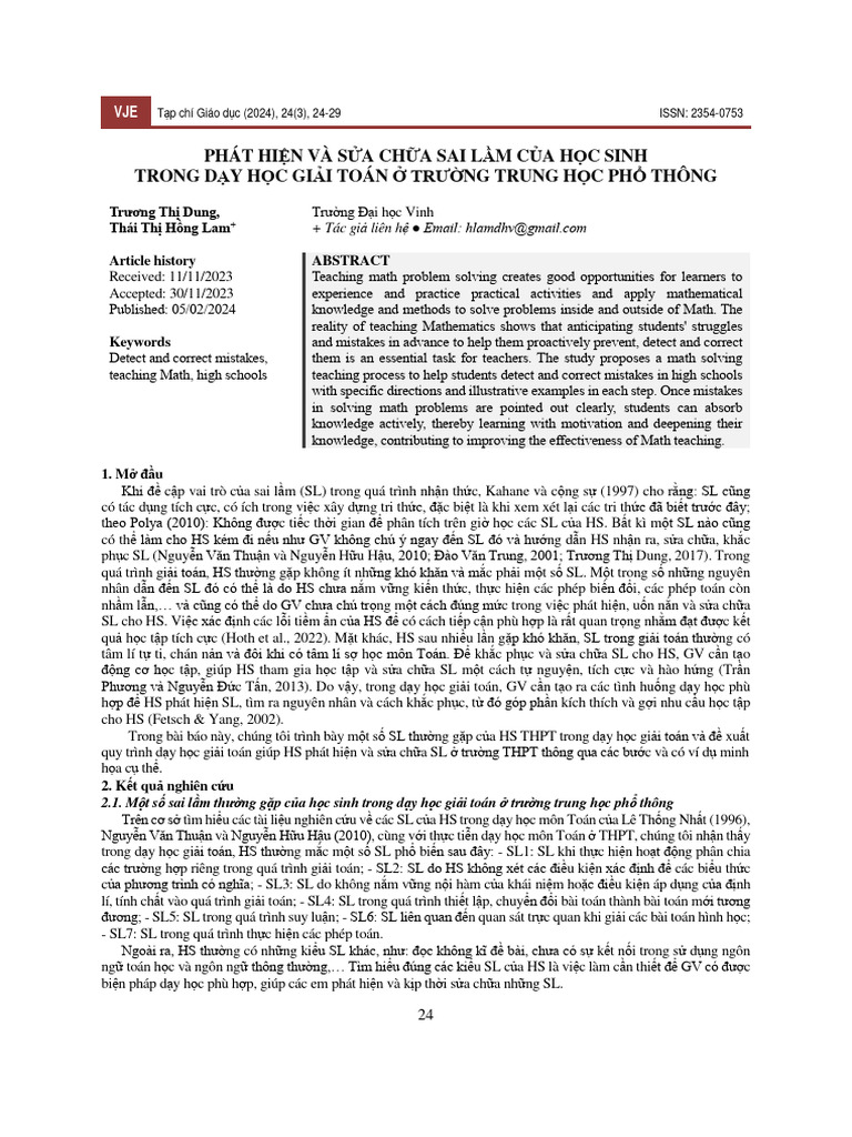 PHT Hin V Sa Cha Sai LM CA HC Sinh Trong Dy HC Gii Ton TRNG Trung HC PH ...