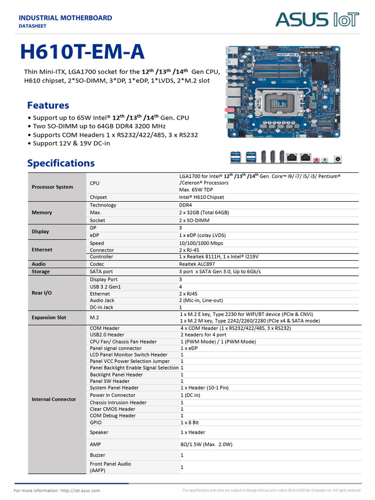 H610T-EM-A Datasheet V2.0 | PDF | Computer Hardware | Computer Engineering