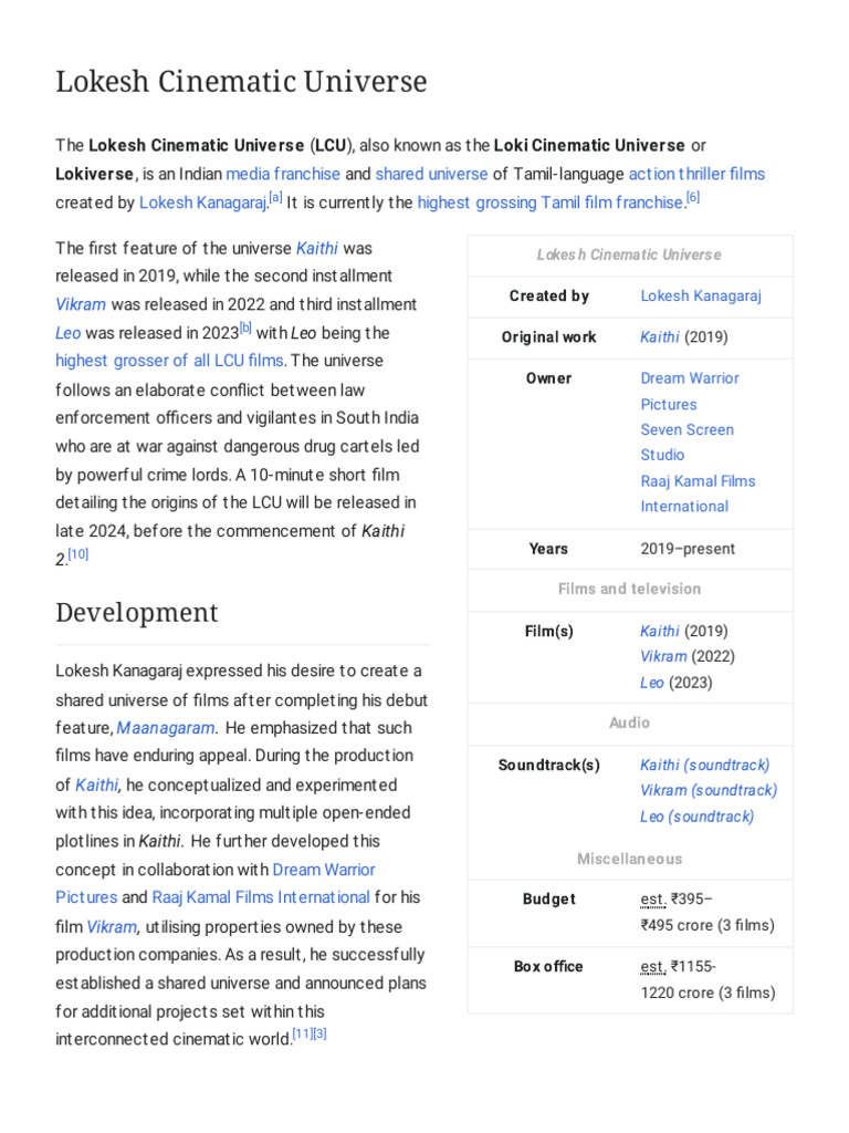 Lokesh Cinematic Universe Overview | PDF | Cinema Of India