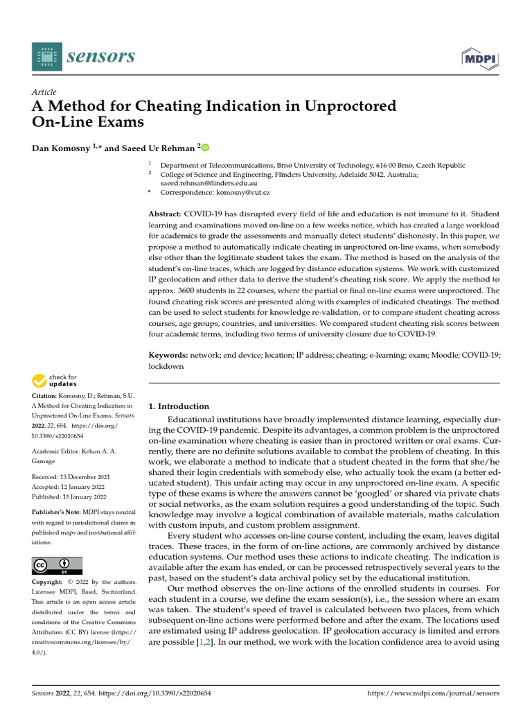 A Method For Cheating Indication in Unproctored On-Line Exams | PDF ...