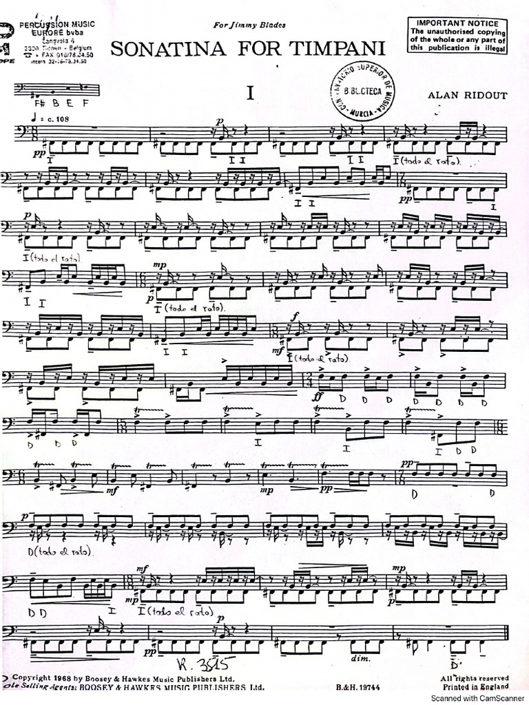 Sonatina For Timpani - Ridout, A. | PDF