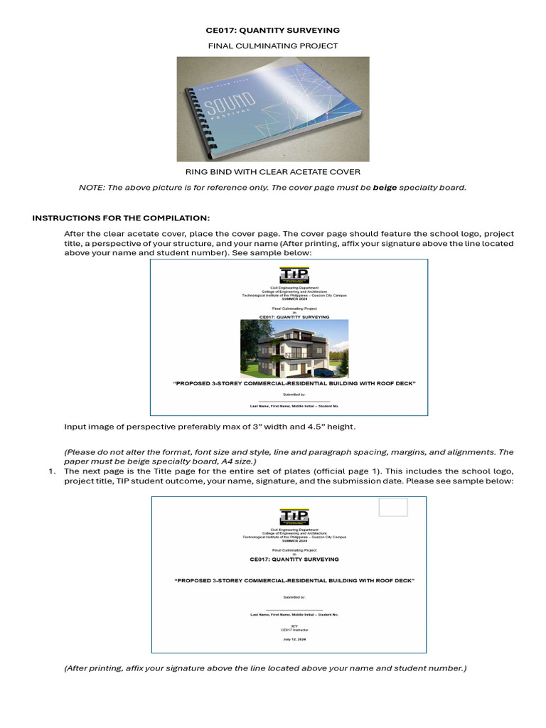 Quantity Surveying Project Guidelines | PDF