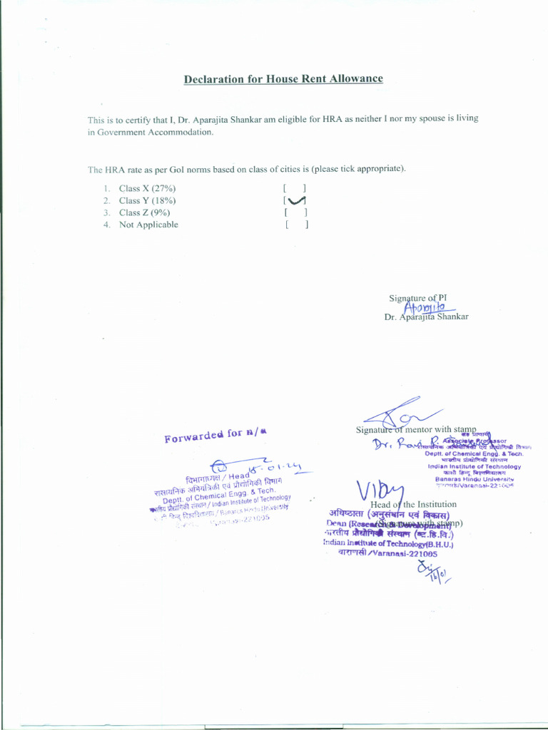 House Rent Allowance Declaration Form | PDF