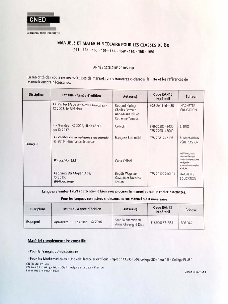 MANUELS-ET-MATÉRIEL-SCOLAIRE-POUR-LES-CLASSES-DE-6e | PDF