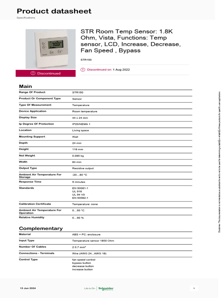 STR150 Room Temp Sensor Overview | PDF