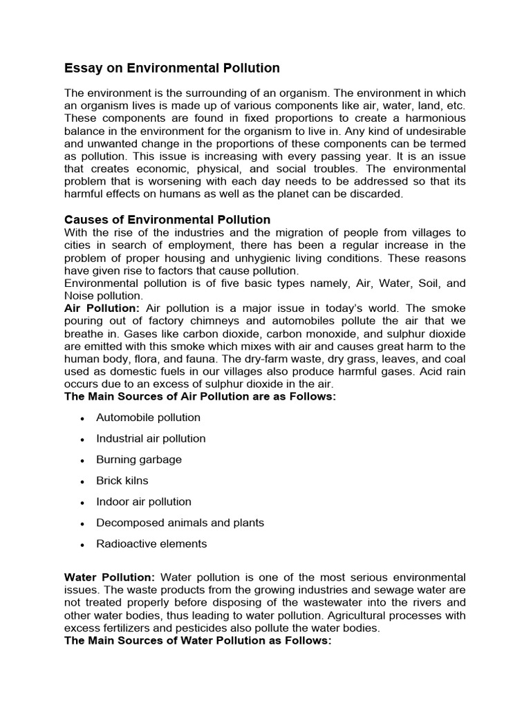 Causes and Effects of Environmental Pollution | PDF | Pollution | Water ...