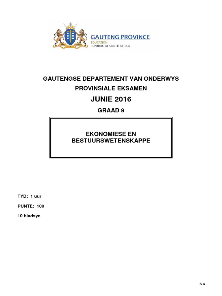 GAUTENG DEPARTMENT OF EDUCATION PROVINCIAL EXAMINATION JUNE 2017 GRADE 9 visual data 8