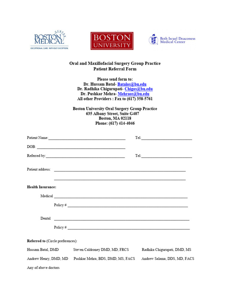 Oral Surgery Referral Form | PDF | Oral And Maxillofacial Surgery ...