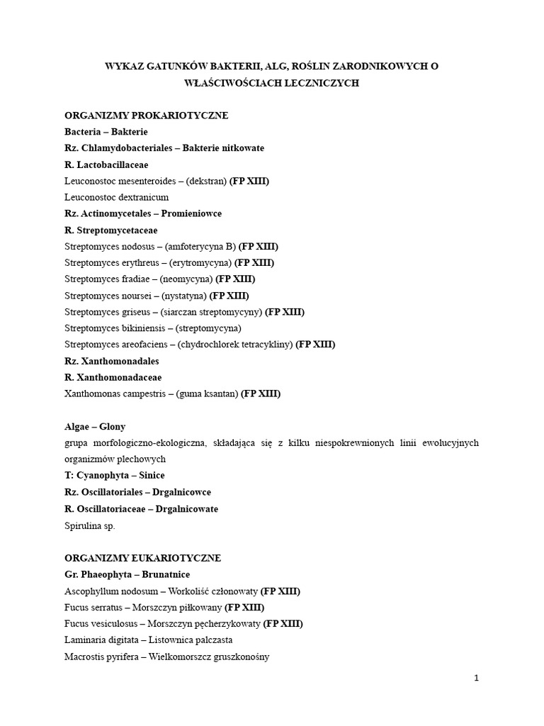 WYKAZ GATUNK W RO LIN LECZNICZYCH - Du A Lista 2024 R. | PDF