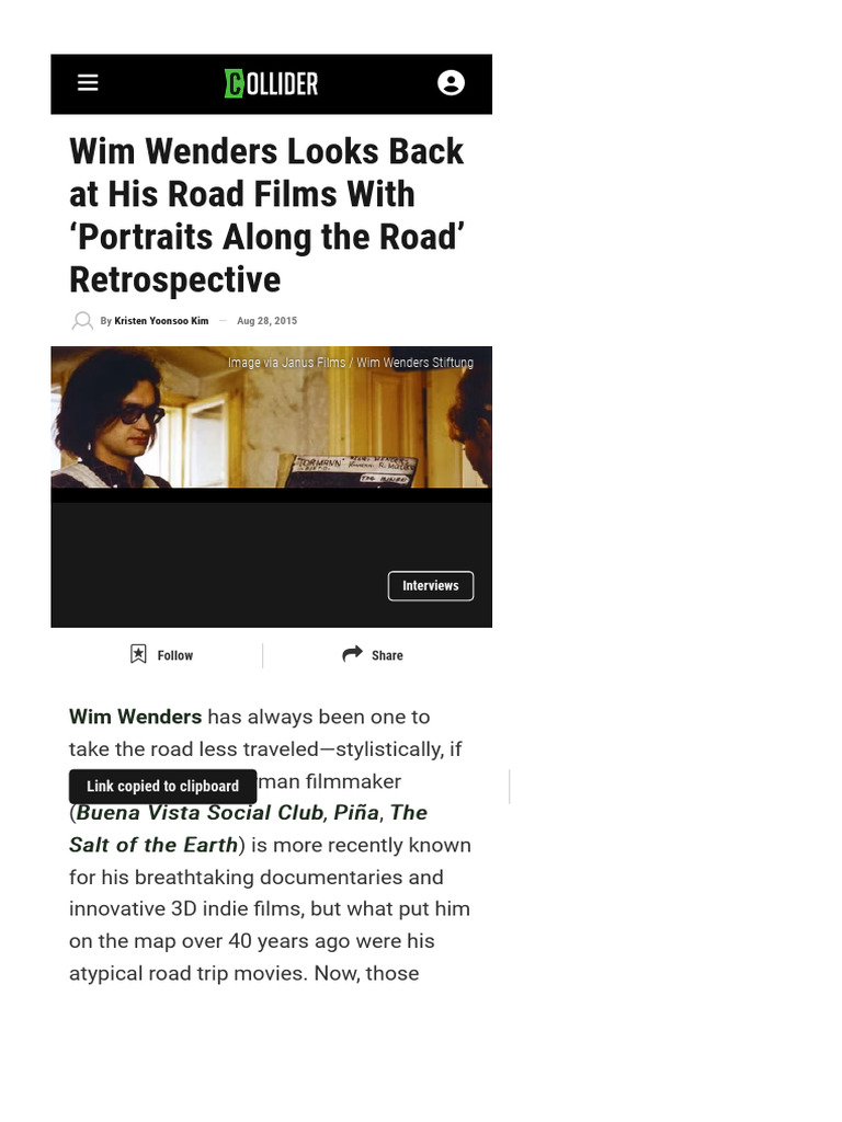 Wim Wenders, A Retrospective Interview | PDF | Art
