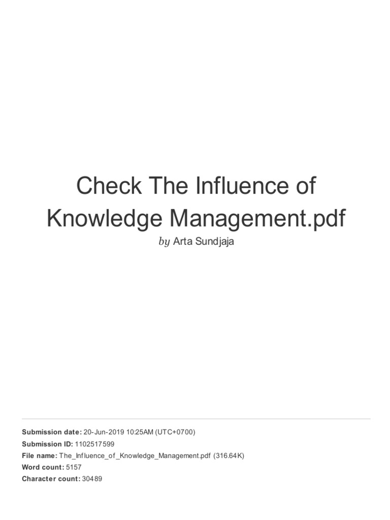 Check The Influence of Knowledge Management - PDF: by Arta Sundjaja | PDF