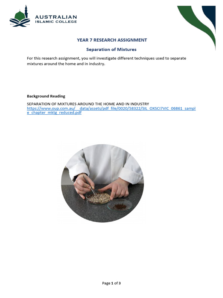 Separation Techniques for Year 7 Science | PDF