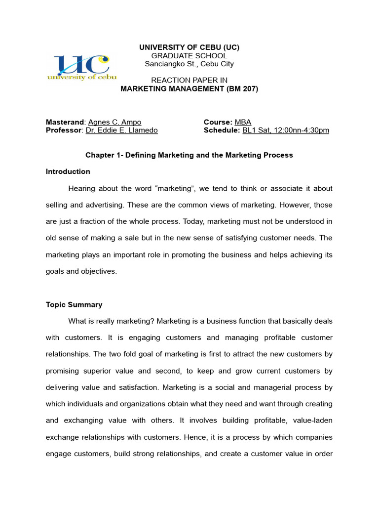 Chapter 1 Pdf Marketing Customer