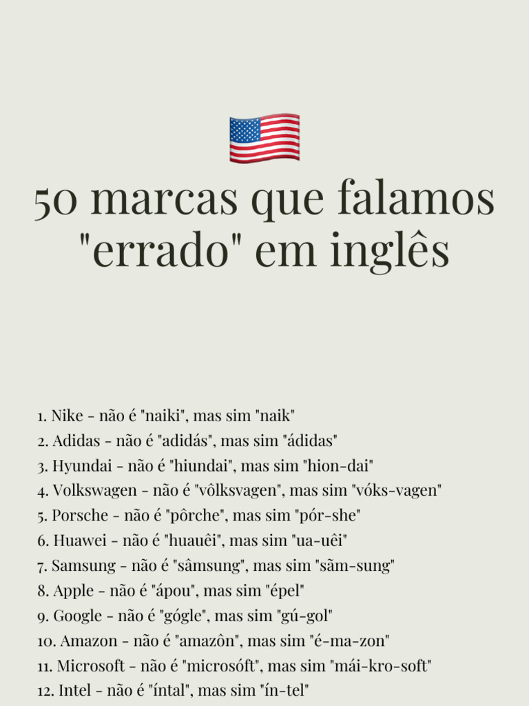 50 Marcas Que Falamos Errado em Inglês - Matheus Jerke (@mathjerke) - 2 ...