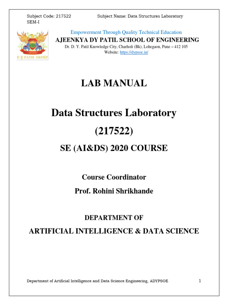 Data Structures Lab Manual (217522) | PDF | Pointer (Computer ...