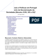 Elites Culturais e Políticas em Portugal No Contexto Da Secularização Da Sociedade (Séculos XVIII, XIX e XX), Por Luís Aguiar Santos